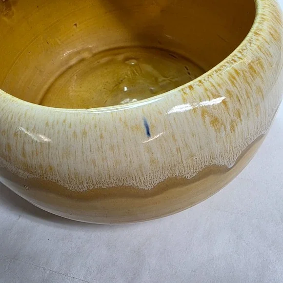 Vintage Jenkins Ceramics California MCM Yellow Drip Glazed Planter Bowl Handcraf - Picture 8 of 9